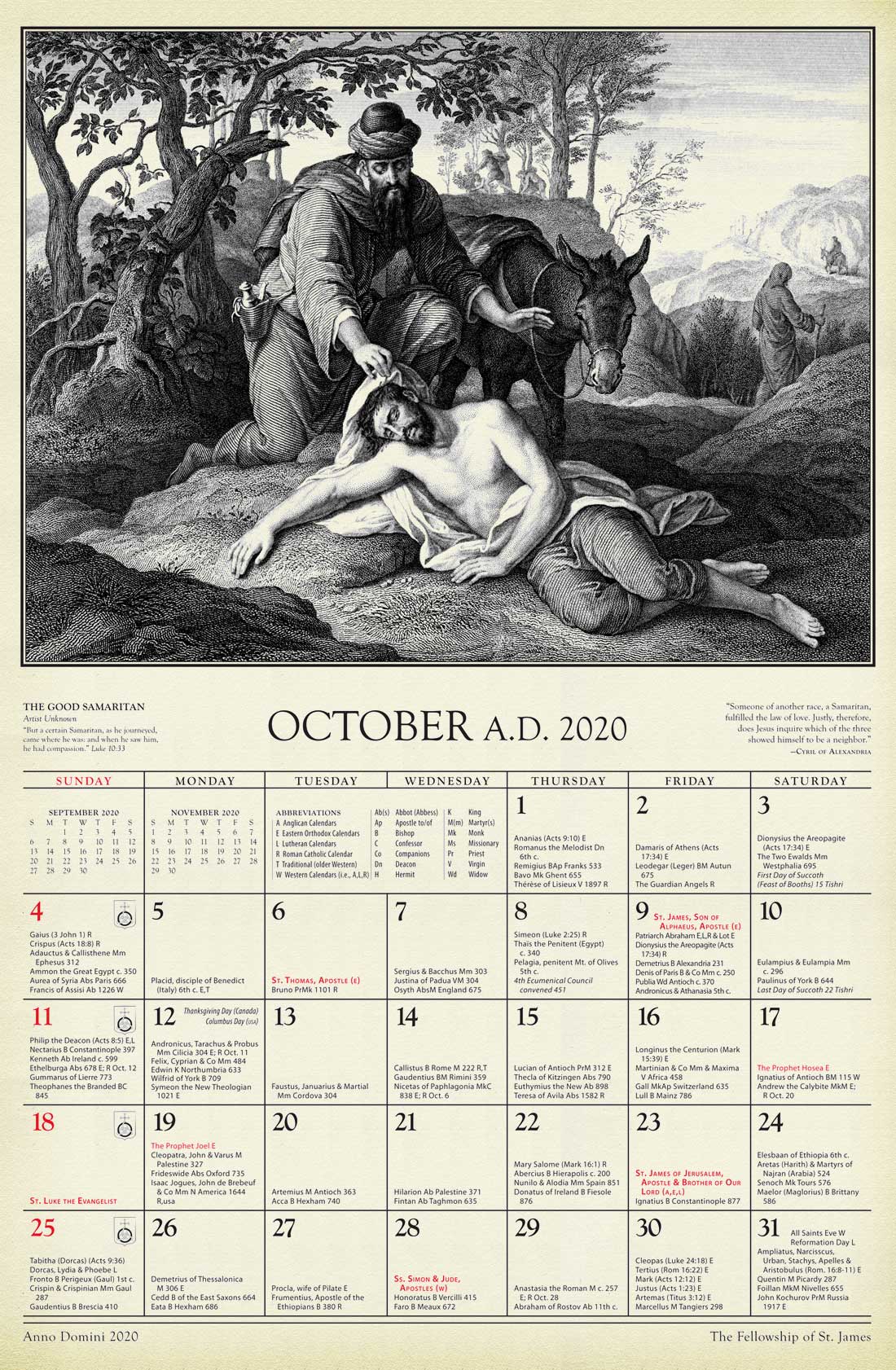 Anno Domini The 2020 St. James Calendar